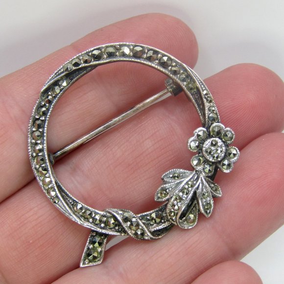 Vintage Brooch Lot Sterling Silver Marcasite Lot of 3 - Picture 3 of 5